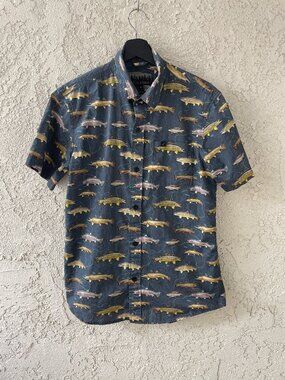 Pladra Fish Print Button Down Shirt Medium Men’s Outdoor Fishing Casual Top